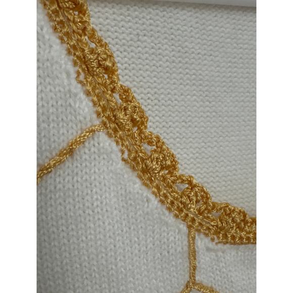 Y2K Michael Simon Knit crochet Bumblebee beaded Vest white gold yellow S/M - Picture 6 of 12